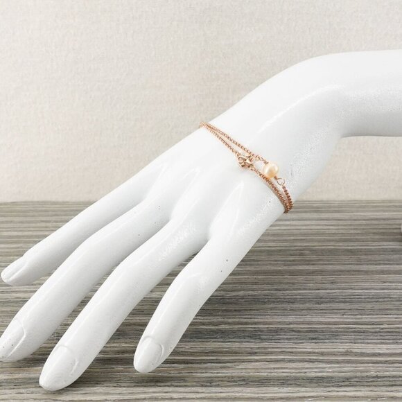 Tory Burch Logo Pearl Slider Adjustable Bracelet Rose Gold OS - Picture 6 of 12